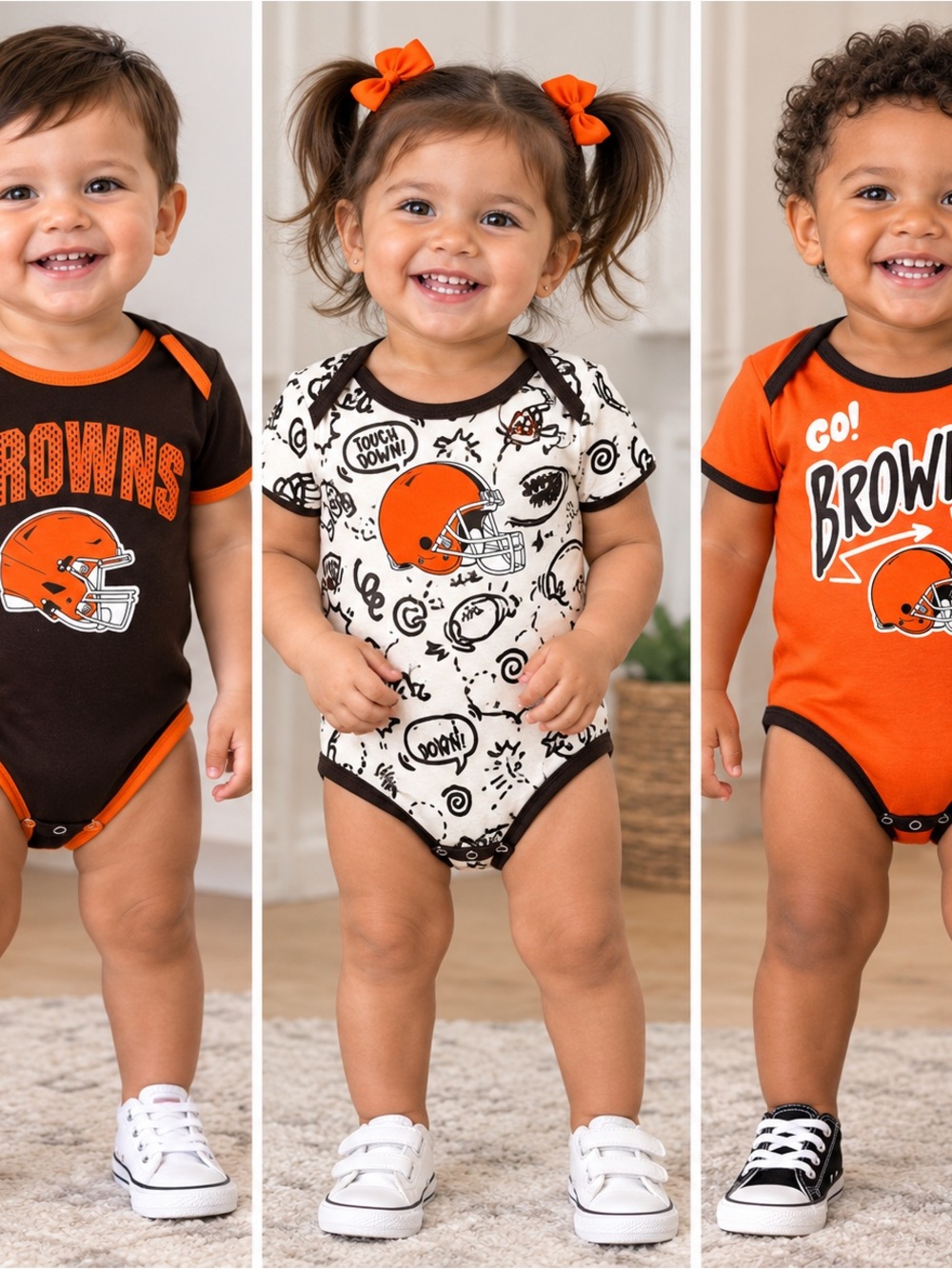NFL Cleveland Browns Baby 3-Pack Cotton Bodysuits/Onesies 24M Orange/Brown